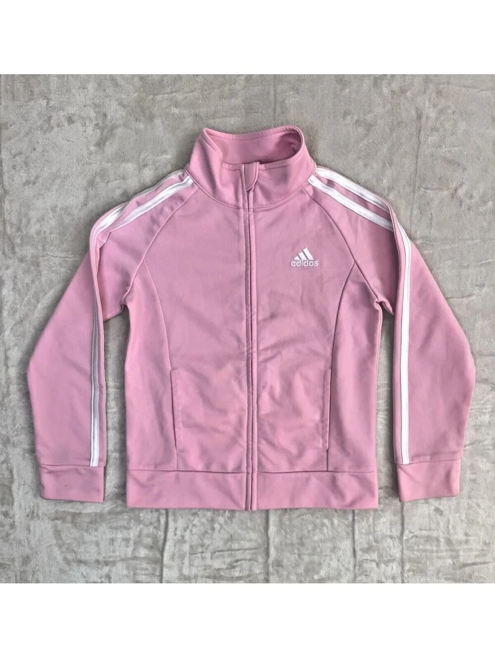 Adidas Girls Track Jacket Size 24 Pink Full Zip 3 Stripes Collared